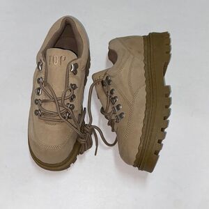 TOP Leather Stone Cow Suede  Women’s Tan Lace-Up Hiking Boots Size 6US
